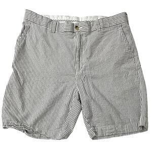Alan Flusser Men’s Shorts 36 Seersucker Gray White Stripe Cotton Flat Front Golf